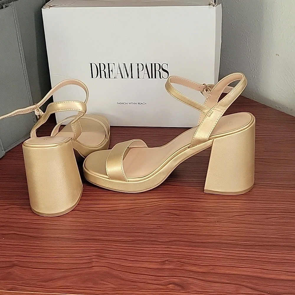 DREAM PAIRS Heels for Women Block Chunky Platform High Heels Open Toe He…